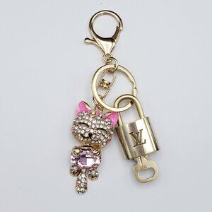 Authentic Louis Vuitton Lock & Key with Unbranded Cat Charm, Keychain